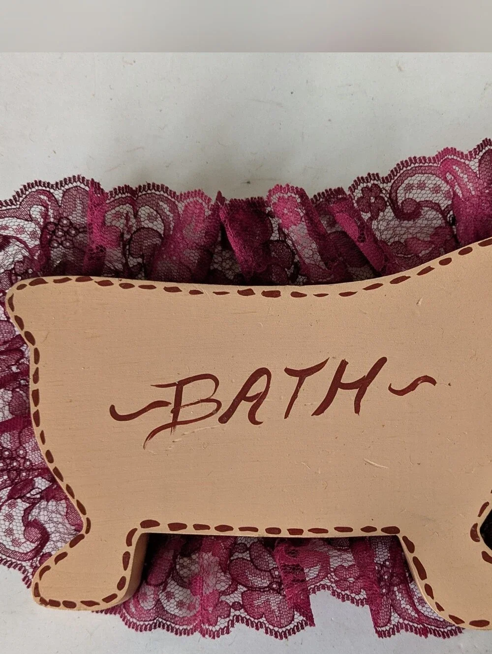 Plaque Sign Decorative Wood Bath Sign Handmade Burgundy Lace